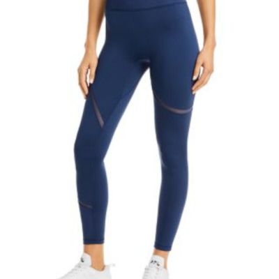 PUMA Womens Navy Stretch Mesh Inset Waistband Active Wear Skinny Leggings XS